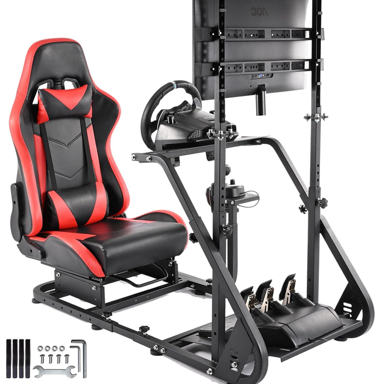 Anman G920 Game Racing Sim Simulator Cockpit with Monitor Stand Fit For Logitech/Thrustmaster/Fantec G27 G29 T300RS TX T3PA TGT,with Red seat- TV Mount, Not Included Wheel Shifter Pedal
