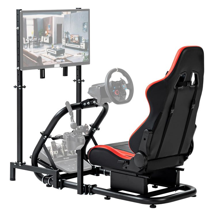 Anman G25 Full Motion Racing Simulator Cockpit Race Seat Equipped with Display Stand Fit for Logitech/Thrustmaster/Fanatec G25 G27 G29 G920 G923 T300RS,Not Included Wheel,Shifter & Pedals