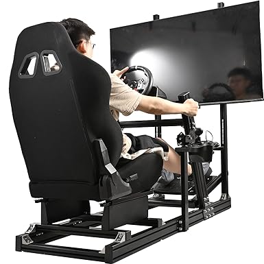 Anman Rock-Firm Game Racing Simulator Cockpit with Esports Black Seat Steering Wheel Frame Monitor Stand Fits for Logitech Thrustmaster Fanatec Xbox G29 I G920 I G923,T300RS TX,PC,HOTAS Warthog