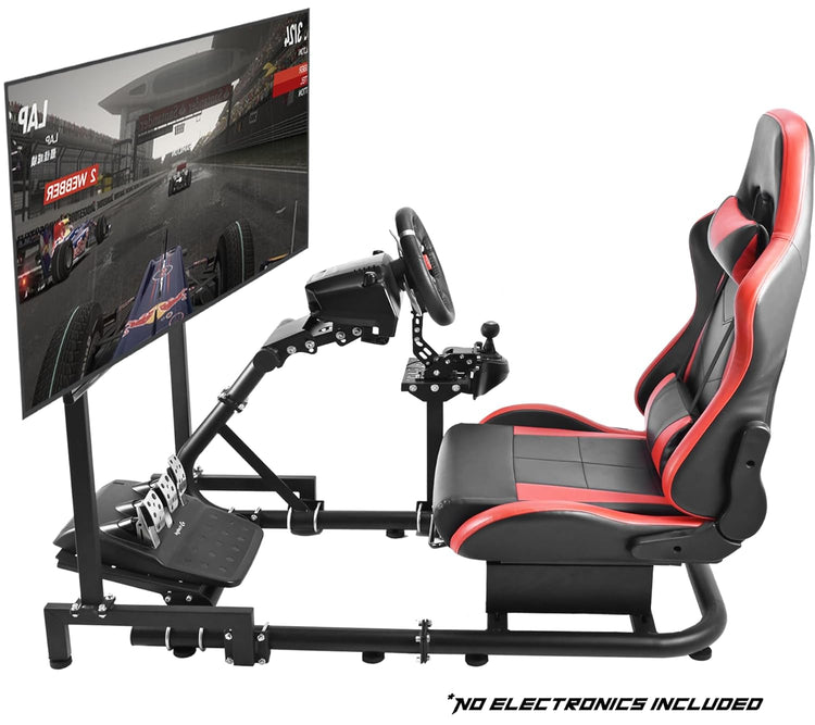 Anman G25 Racing Sim Simulator Cockpit with Red Seat Equipped with Monitor TV Stand fit for Thrustmaster T300RS,Fanatec,Logitech G27 G29 G920 G923,PS5 Handbrake Wheel Shifter Pedals NOT Included