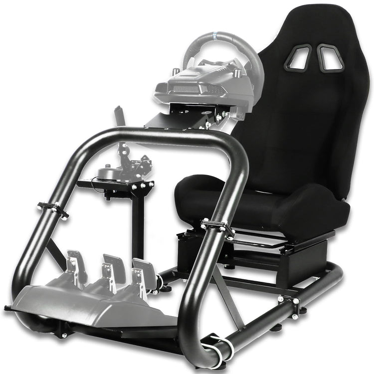 Anman G27 (Stability Series) Pro Adjustable Driving Racing Simulator Cockpit with Black Chair Fits for Logitech G29 G920 G923,Thrustmaster T300RS,Fantec T3PA TGT, Wheel & Pedals Not Included
