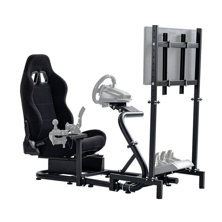 Anman Inspired Racing Sim Simulator Cockpit with Black Seat with Display Stand fit for Logitech Thrustmaster Fanatec G29,G25,G920,G923,T248,NOT Include Wheel Shifter Pedals