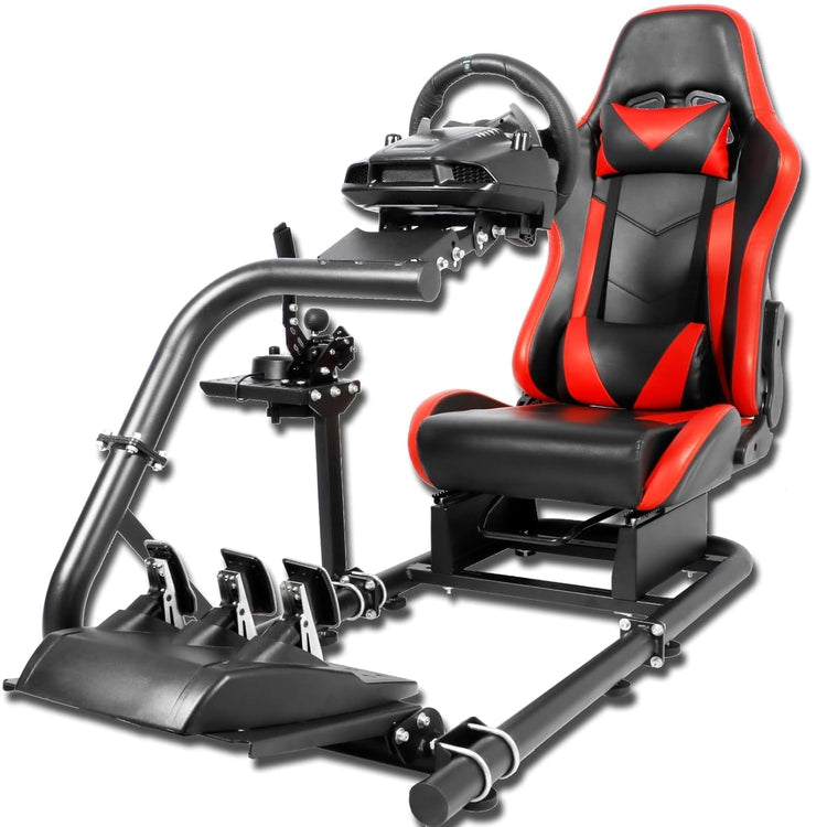Anman G29 Inspired Sim Simulator Cockpit with Seat Fit for Logitech/Thrustmaster G27 G920 G923 T300RS TX,with Round Tube Freedom Upgrade Pro Steering Wheel Stand, Not Included Electronics