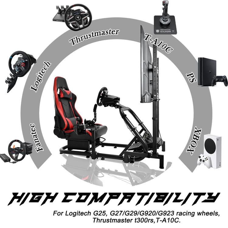 Anman G25 Full Motion Racing Simulator Cockpit Race Seat Equipped with Display Stand Fit for Logitech/Thrustmaster/Fanatec G25 G27 G29 G920 G923 T300RS,Not Included Wheel,Shifter & Pedals