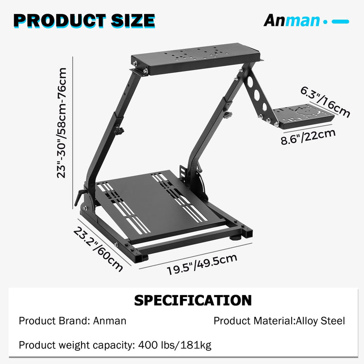Anman G25 Racing Steering Wheel Cockpit Pro Gear Shifter Mount Fit for Logitech G27 G29,Fanatec,Thrustmaster T150 T150 pro,Adjustable Height & Angle,Racing Simulator Cockpit Foldable,No Pedal and Steering Wheel
