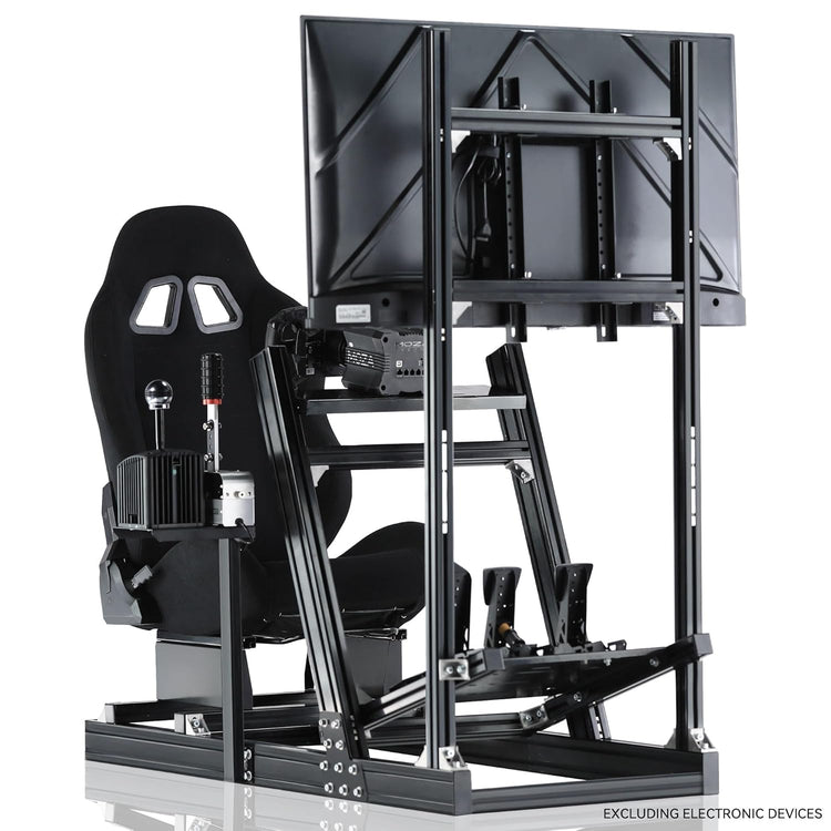 Anman Aluminum Profile Racing Simulation Cockpit Direct Drive Motor, Including TV Stand and Black Seat, with Good Adjustability, Suitable for Logitech, Fanatec, MOZA. No Electronic Devices Included
