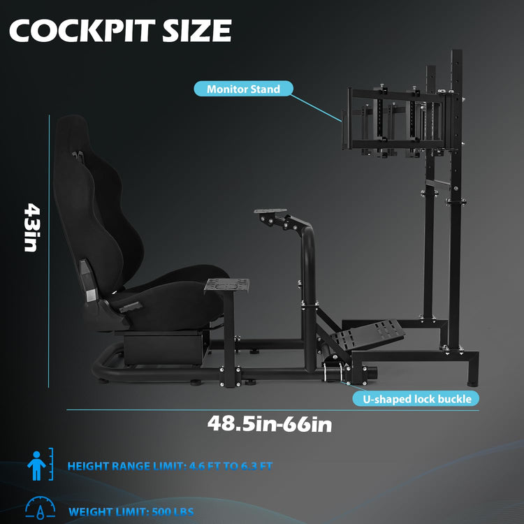 Anman Racing Sim Cockpit with Triple Monitor Mount and Seat Fits for Logitech/Thrustmaster/Fanatec/Moza G29 G920 G923 CSL-DD T248 Driving Simulator Cockpit Without Steering Wheel, Pedals and Shifter