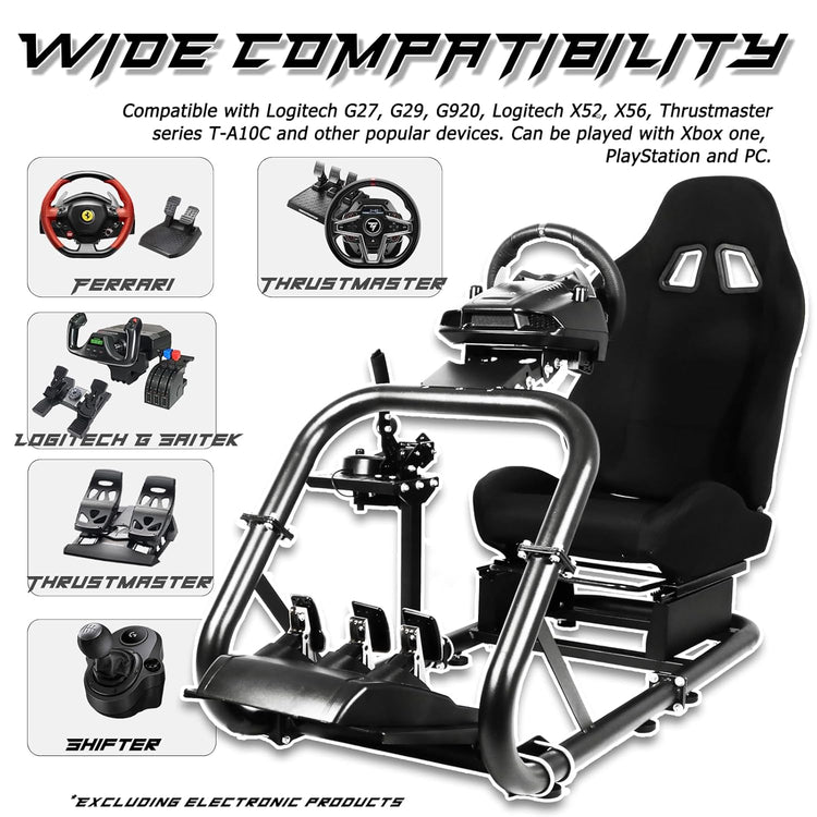 Anman G27 (Stability Series) Pro Adjustable Driving Racing Simulator Cockpit with Black Chair Fits for Logitech G29 G920 G923,Thrustmaster T300RS,Fantec T3PA TGT, Wheel & Pedals Not Included
