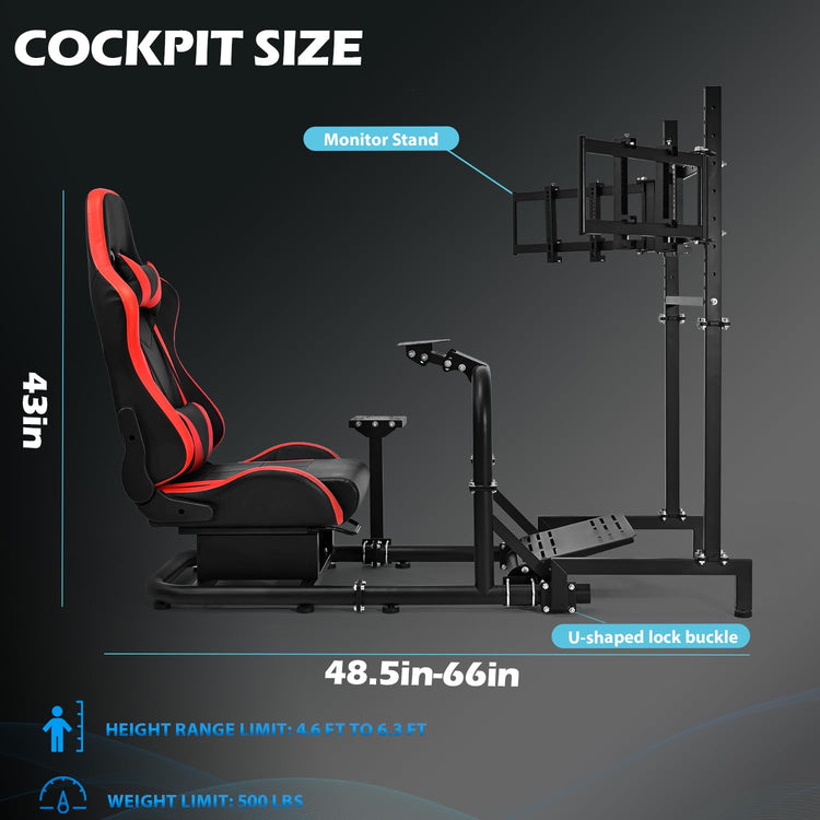 Anman Driving Simulator Cockpit with Triple Monitor Mount and Seat Fits for Logitech/Thrustmaster/Fanatec/Moza G29 G920 G923 CSL-DD T248 Racing Sim Cockpit Without Steering Wheel, Pedals and Shifter