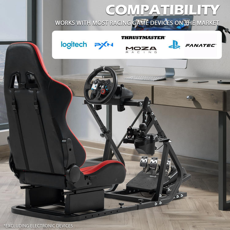 Anman Adjustable Racing Simulator Cockpit with Seat Fit for Logitech/Thrustmaster/Moza G29 G923 G920 T-GT T248 T80 T300,Steering Wheel Stand Not Include Electronics