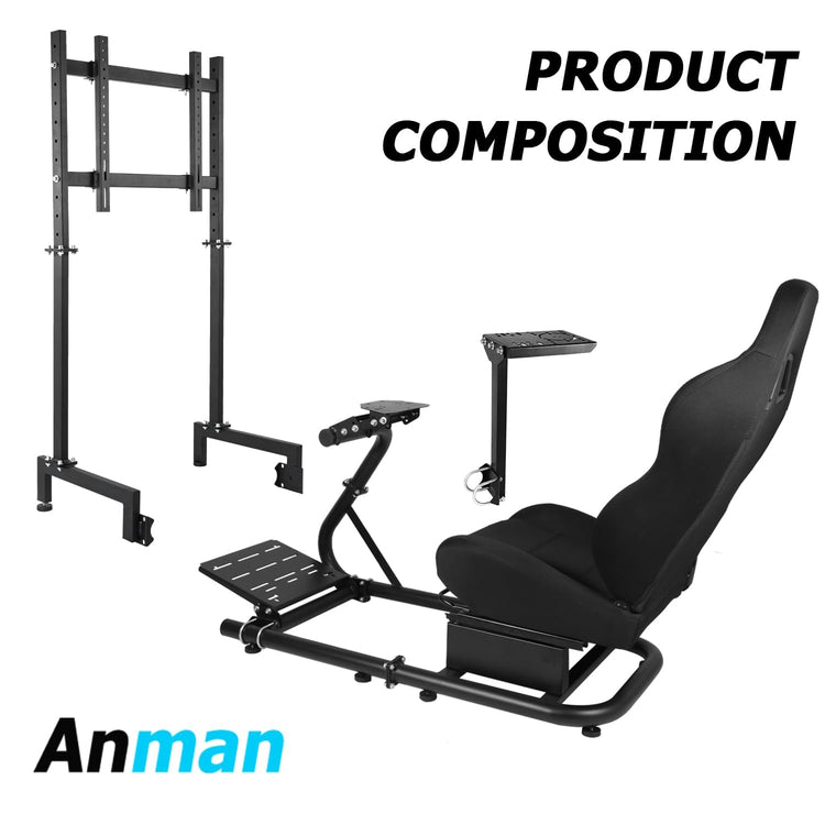 Anman Inspired Racing Sim Simulator Cockpit with Black Seat with Display Stand fit for Logitech Thrustmaster Fanatec G29,G25,G920,G923,T248,NOT Include Wheel Shifter Pedals