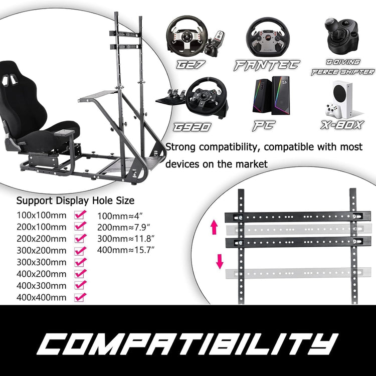 Anman G25 Pro TV VR Sim Racing Simulator Cockpit Black Seat with Visualizer Monitor Stand Fit for Logitech/Thrustmaster/Fanatec G25 G27 G29 G920 G923 T300RS TX,Excluding Electronic Devices