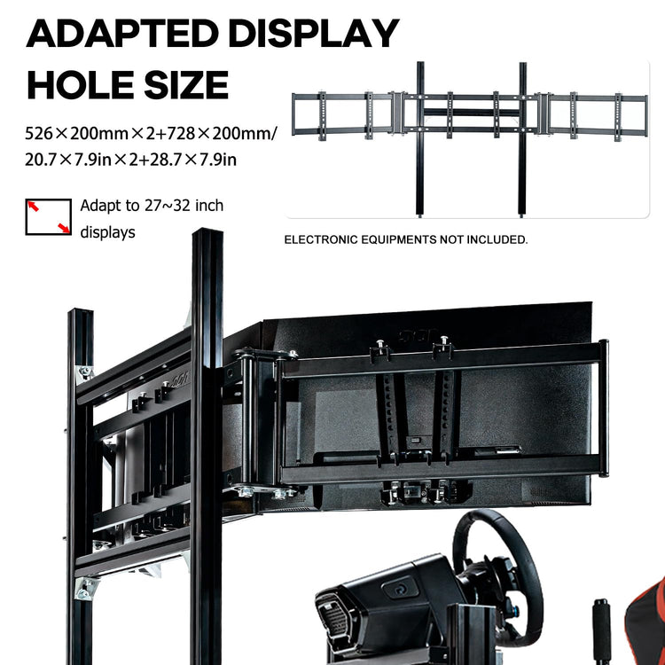 Anman Racing Simulator Cockpit Stand with Triple Monitor Mount and Red Seat Fit for Logitech/Thrustmaster/Fanatec,Aluminum profile adjustable Sim cockpit,Not Included Wheel,Pedals,Shifter