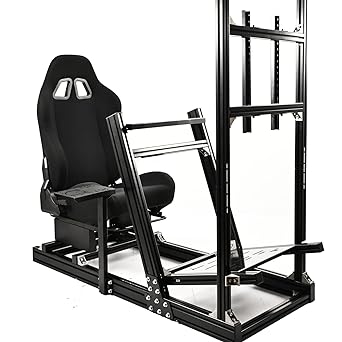 Anman Rock-Firm Game Racing Simulator Cockpit with Esports Black Seat Steering Wheel Frame Monitor Stand Fits for Logitech Thrustmaster Fanatec Xbox G29 I G920 I G923,T300RS TX,PC,HOTAS Warthog