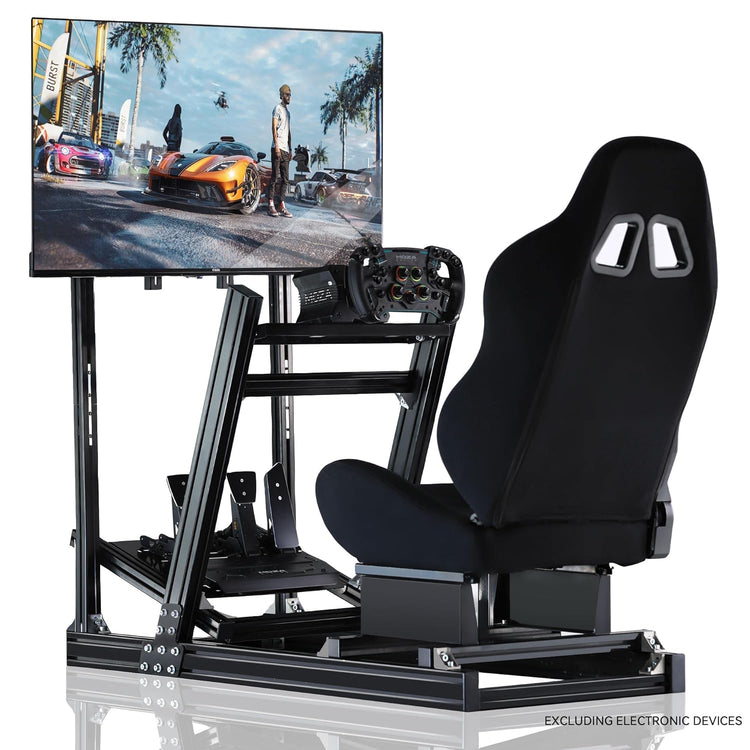 Anman Aluminum Profile Racing Simulation Cockpit Direct Drive Motor, Including TV Stand and Black Seat, with Good Adjustability, Suitable for Logitech, Fanatec, MOZA. No Electronic Devices Included