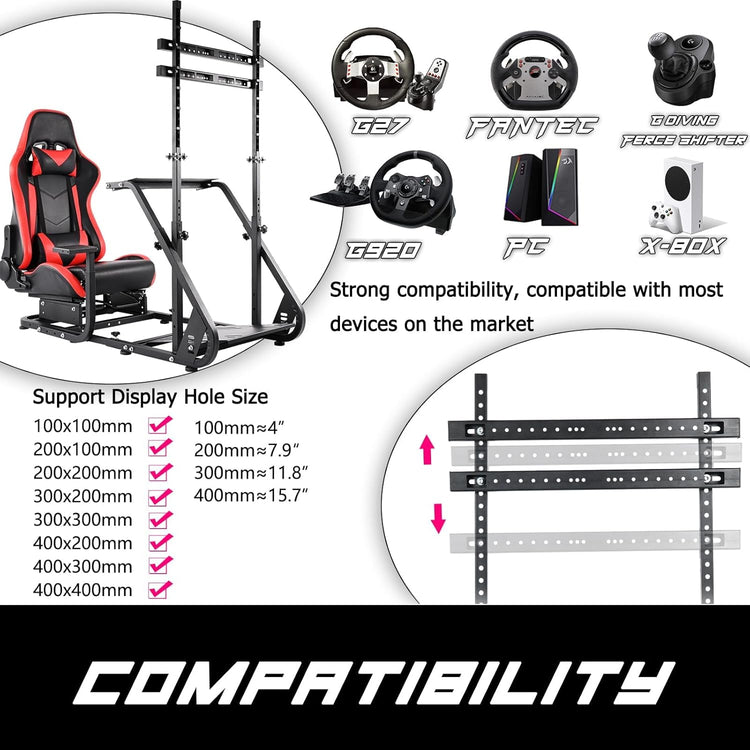 Anman G920 Game Racing Sim Simulator Cockpit with Monitor Stand Fit For Logitech/Thrustmaster/Fantec G27 G29 T300RS TX T3PA TGT,with Red seat- TV Mount, Not Included Wheel Shifter Pedal