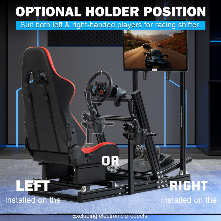 Anman 8040 Aluminum Profile Racing Sim Cockpit with Red Seat Monitor Mount,F1 Trunk Simulator,Fit for Moza/Logitech/Fanatec/Thrustmaster,Professional-Grade,No TV,Steering Wheel,Handbrake,Pedals