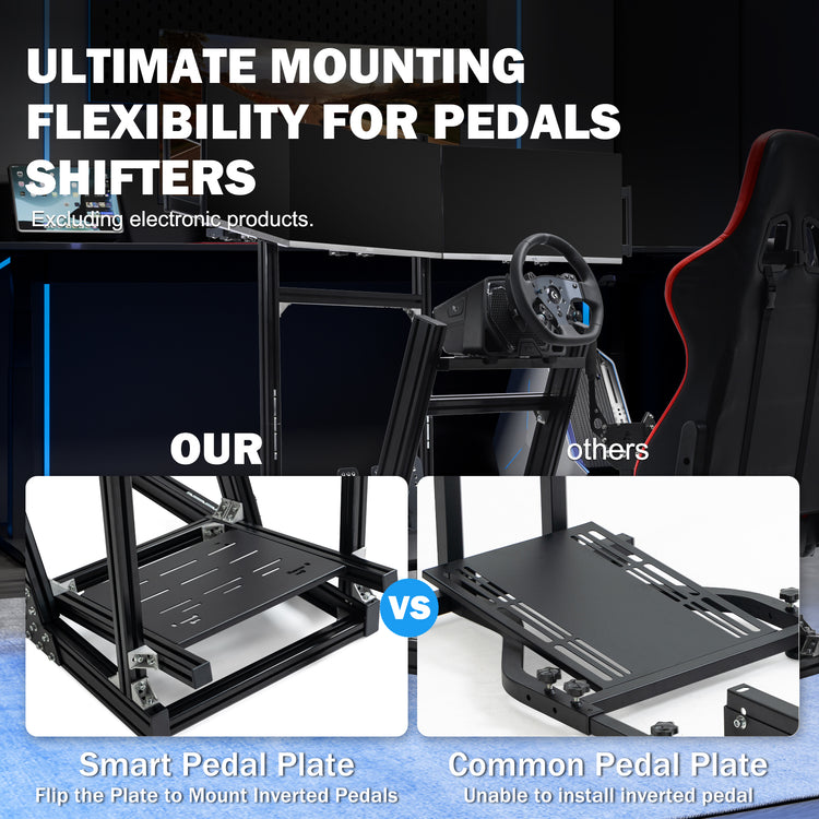 Anman 8040 Aluminum Profile Racing Sim Cockpit with Red Seat Triple Screen Monitor,F1 Trunk Simulator,Fit for Moza/Logitech/Fanatec/Thrustmaster,Professional-Grade,No TV,Steering Wheel,Handbrake,Pedals