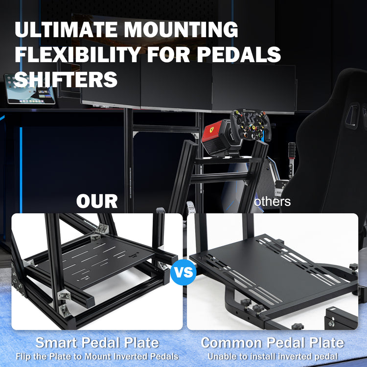 Anman 8040 Aluminum Profile Racing Sim Cockpit with Black Seat Triple Screen Monitor,F1 Trunk Simulator,Fit for Moza/Logitech/Fanatec/Thrustmaster,Professional-Grade,No TV,Steering Wheel,Handbrake,Pedals