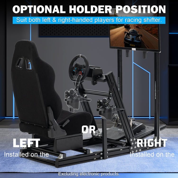 Anman 8040 Aluminum Profile Racing Sim Cockpit with Black Seat Monitor Mount,F1 Trunk Simulator,Fit for Moza/Logitech/Fanatec/Thrustmaster,Professional-Grade,No TV,Steering Wheel,Handbrake,Pedals