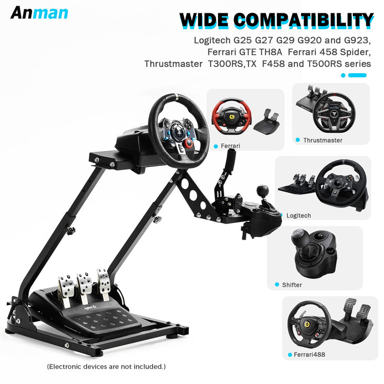 Anman G25 Racing Steering Wheel Cockpit Pro Gear Shifter Mount Fit for Logitech G27 G29,Fanatec,Thrustmaster T150 T150 pro,Adjustable Height & Angle,Racing Simulator Cockpit Foldable,No Pedal and Steering Wheel