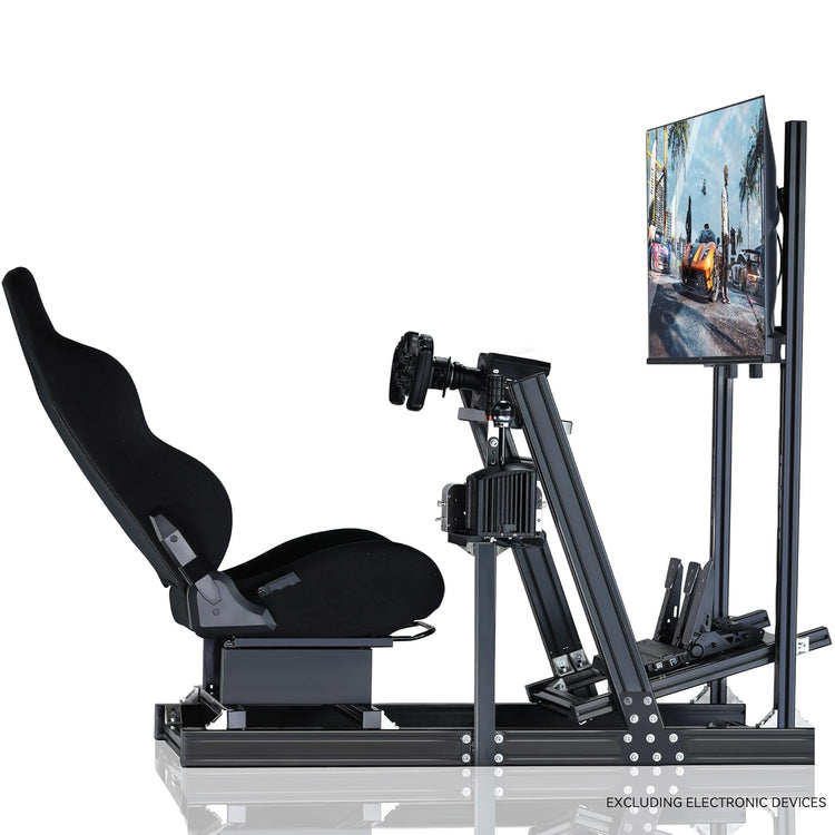 Anman Aluminum Profile Racing Simulation Cockpit Direct Drive Motor, Including TV Stand and Black Seat, with Good Adjustability, Suitable for Logitech, Fanatec, MOZA. No Electronic Devices Included