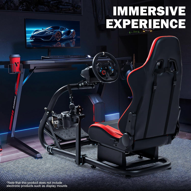 Anman G29 Inspired Sim Simulator Cockpit with Seat Fit for Logitech/Thrustmaster G27 G920 G923 T300RS TX,with Round Tube Freedom Upgrade Pro Steering Wheel Stand, Not Included Electronics