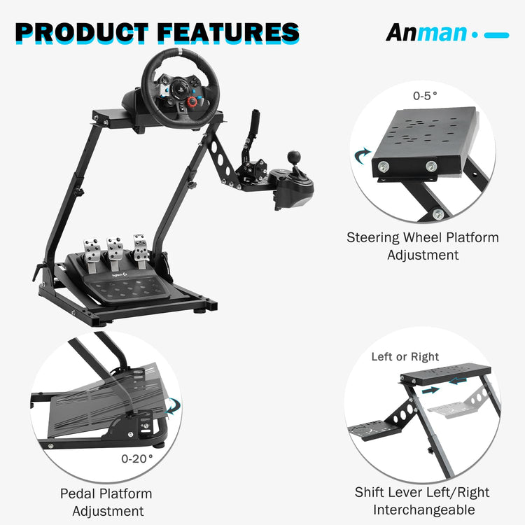 Anman G25 Racing Steering Wheel Cockpit Pro Gear Shifter Mount Fit for Logitech G27 G29,Fanatec,Thrustmaster T150 T150 pro,Adjustable Height & Angle,Racing Simulator Cockpit Foldable,No Pedal and Steering Wheel
