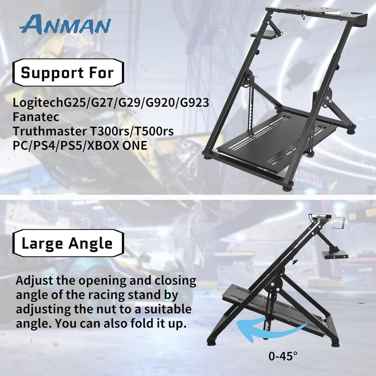 Anman Foldable Racing Wheel Stand,Adjustable Steering Wheel Stand Support Logitech G29 G25 G27 G920 Xbox PC Racing Simulator Cockpit, Wheel & Pedal Not Included
