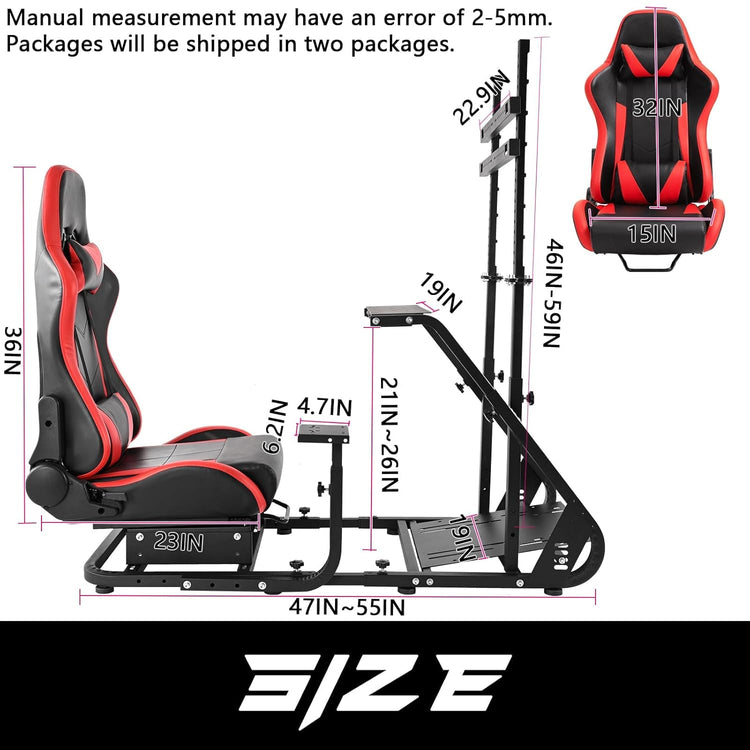 Anman G920 Game Racing Sim Simulator Cockpit with Monitor Stand Fit For Logitech/Thrustmaster/Fantec G27 G29 T300RS TX T3PA TGT,with Red seat- TV Mount, Not Included Wheel Shifter Pedal