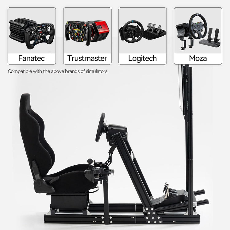 Anman Aluminum Profile Racing Simulation Cockpit Direct Drive Motor, Including TV Stand and Black Seat, with Good Adjustability, Suitable for Logitech, Fanatec, MOZA. No Electronic Devices Included
