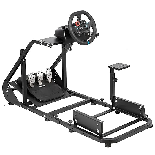 Anman Installable Monitor TV Mount Steering Wheel Stand fit for Logitech/Thrustmaster G23,G25,G27,G923,G PRO,T248X,T80,T300RS,TH8A,Fully Adjustable Large Simulator Cockpit/Not Included Electronics