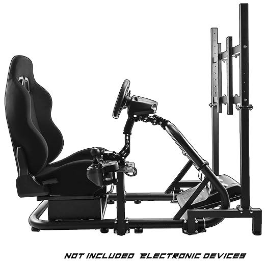 Anman Pro Adjustable Sim Racing Simulator Cockpit Black Seat with Display TV Monitor stand Fits for Logitech Thrustmaster Fanatec g27,g920,g29,g25,T300RS,TX,Wheel Pedals Not Included