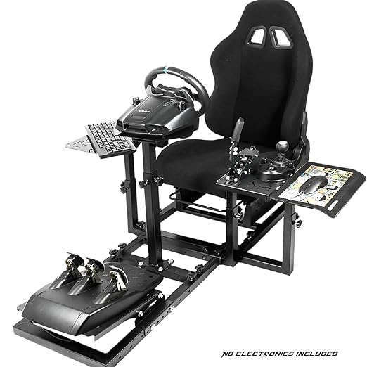 Anman Racing Simulator Cockpit With Black Seat Fits for Logitech/Thrustmaster G923,G29,G27,G920,T150,T300,T300RS|3-Piece Shift Lever Panels|Only Heavy Race Wheel Frame&Black Seat