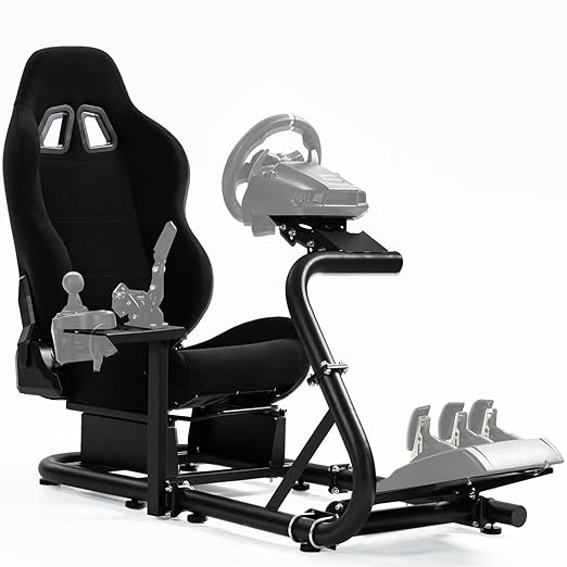 Anman Inspired Racing Wheel Stand with Black Seat fit for Logitech Fanatec Thrustmaster T80,T150,T248,T300,G920,G923,G25,G27 Comfortable Driving Simulator Cockpit Not Included Wheel Shifter Pedals