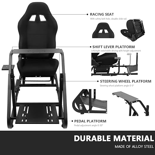 Anman Sim Racing Simulator Cockpit Black Seat fit for Logitech/Thrustmaster G27,G923,G920,T-GT,T248x,T80|Installable Monitor Mount Adjustable Large Steering Wheel stand|Not Included Electronics