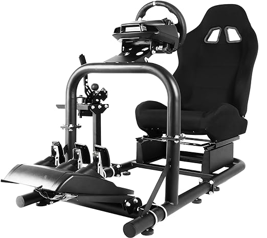 Anman Flight Racing Simulator Cockpit Upgrade Pro Fits for Most Logitech,Thrustmaster,PS5 Game Accessories Sim Steering Driving Simulator Cockpit Steering Wheel Handbrake Pedal Helmet Without