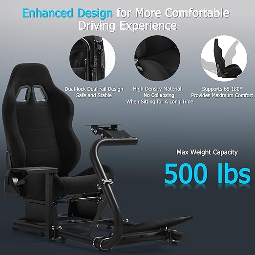 Anman Inspired Racing Wheel Stand with Black Seat fit for Logitech Fanatec Thrustmaster T80,T150,T248,T300,G920,G923,G25,G27 Comfortable Driving Simulator Cockpit Not Included Wheel Shifter Pedals