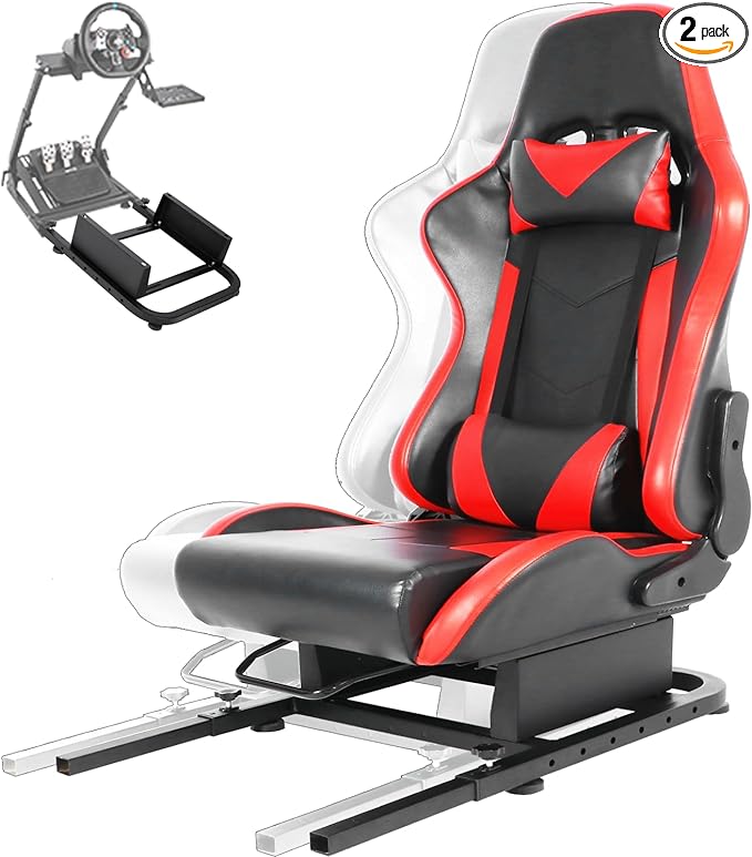 Anman Racing Simulator Cockpit Red Seat/Flight Sim Game Chair with Neck Pillow Lumbar and Matching Bottom Support Bracket,Seat Belt Drilling Support for DIY