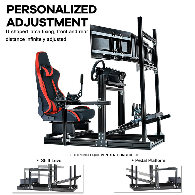 Anman Racing Simulator Cockpit Stand with Triple Monitor Mount and Red Seat Fit for Logitech/Thrustmaster/Fanatec,Aluminum profile adjustable Sim cockpit,Not Included Wheel,Pedals,Shifter
