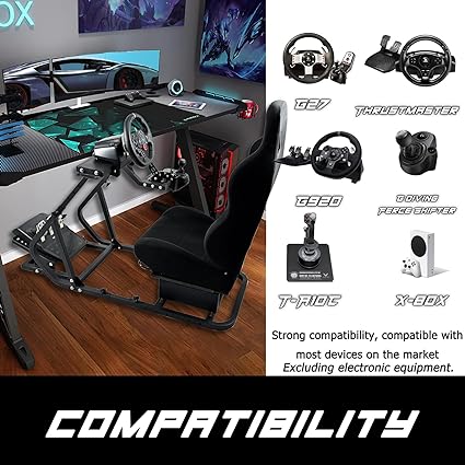 Anman Racing/Driving Simulator Cockpit with Black Seat Fit for Logitech/Thrustmaster G29,G920,G923,T300,T300RS,TMX,T150 Full Upgrade Steering Wheel&Pedal&Gear Shift Lever Not Inclued