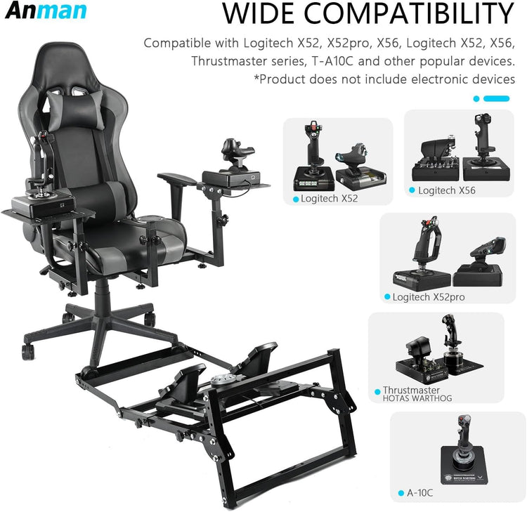 Anman X56 Flight Simulator Cockpit with Pedal Support, Joystick and Hotas Chair Mount Fit for Thrustmaster A10C Hotas Warthog/Logitech X52, Multifunctional Game Chair (Electronics Not Included)