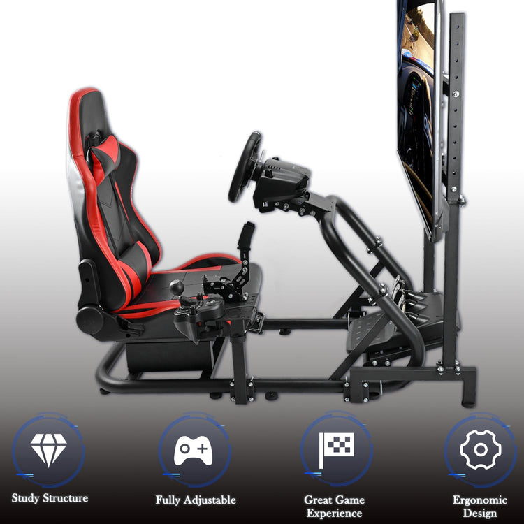 Anman G25 Full Motion Racing Simulator Cockpit Race Seat Equipped with Display Stand Fit for Logitech/Thrustmaster/Fanatec G25 G27 G29 G920 G923 T300RS,Not Included Wheel,Shifter & Pedals
