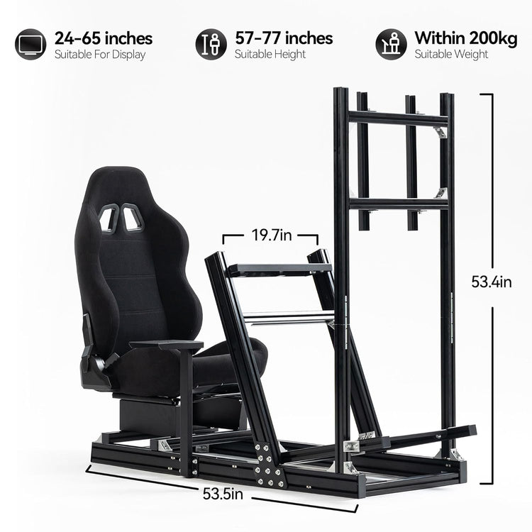 Anman Aluminum Profile Racing Simulation Cockpit Direct Drive Motor, Including TV Stand and Black Seat, with Good Adjustability, Suitable for Logitech, Fanatec, MOZA. No Electronic Devices Included