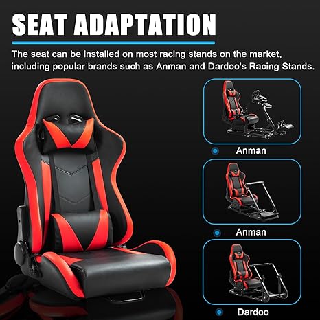 Anman PVC Racing Simulator Game seat with Neck Pillow and Lumbar Includes Standard seat Double Lock Sliding Module