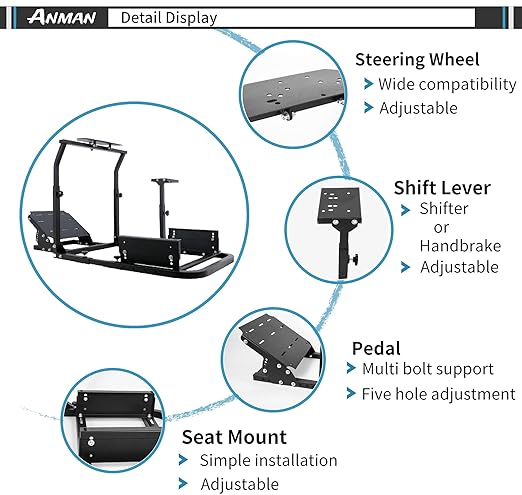 Anman Racing Simulator Cockpit fit for PC/PS4/XBOX ONE Racing Wheel Stand Video Game for Logitech G25 G27 G29 G920 Fanatec Clubsport Thrustmaster T500RS T300RS, Wheel Shifter Pedals NOT Included