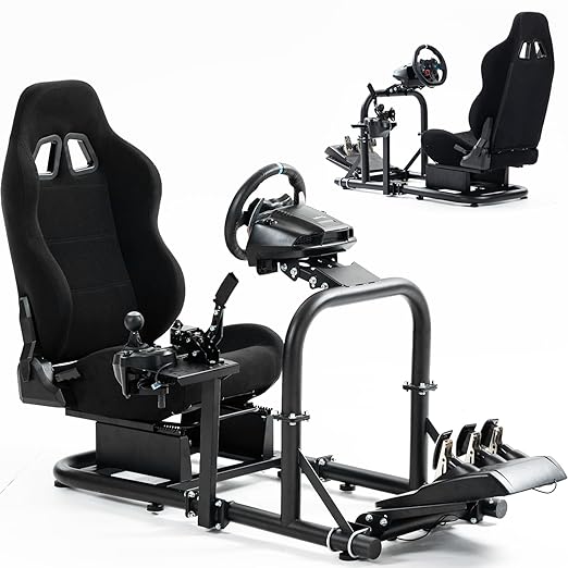 Anman Flight Racing Simulator Cockpit Upgrade Pro Fits for Most Logitech,Thrustmaster,PS5 Game Accessories Sim Steering Driving Simulator Cockpit Steering Wheel Handbrake Pedal Helmet Without