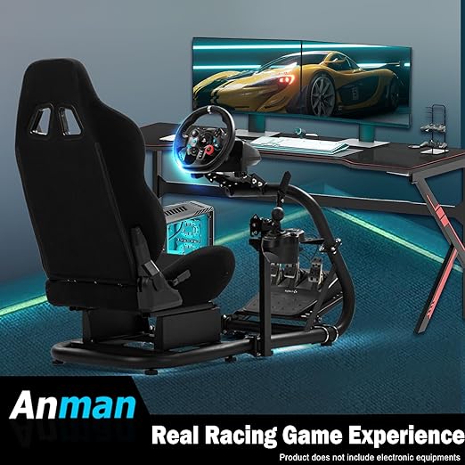 Anman Inspired Racing Wheel Stand with Black Seat fit for Logitech Fanatec Thrustmaster T80,T150,T248,T300,G920,G923,G25,G27 Comfortable Driving Simulator Cockpit Not Included Wheel Shifter Pedals