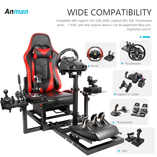 Anman Adjustable Flight Sim Simulator Cockpit Seat Fits for Logitech/Thrustmaster G923,G29,G920,G PRO,T150,T248,T300,Not Included Wheel,Pedal,Throttle,Joystick