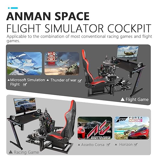 Anman Adjustable Flight Sim Simulator Cockpit Seat Fits for Logitech/Thrustmaster G923,G29,G920,G PRO,T150,T248,T300,Not Included Wheel,Pedal,Throttle,Joystick